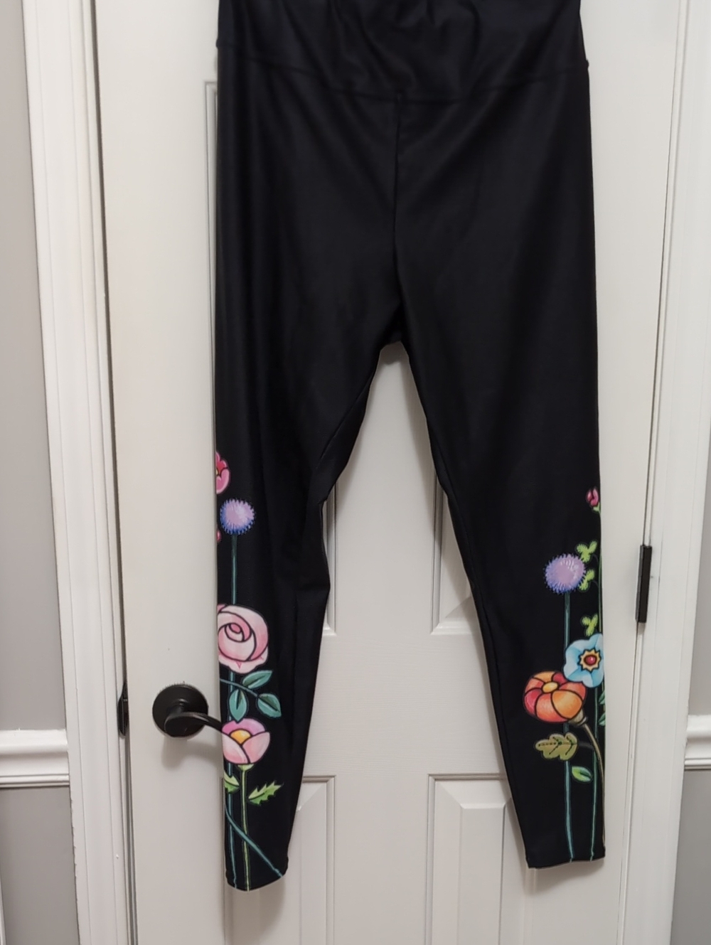 Mary Engelbreit Black Leggings with Colorful Floral Side Print
